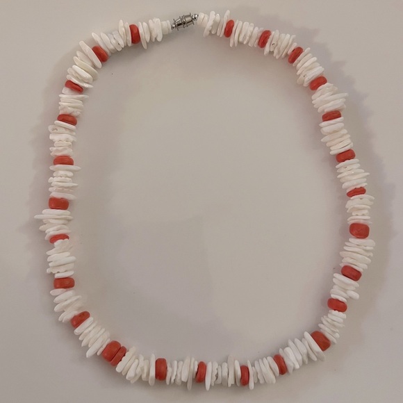 Puka Shell White and Orange Beaded Choker Necklace - Picture 5 of 5